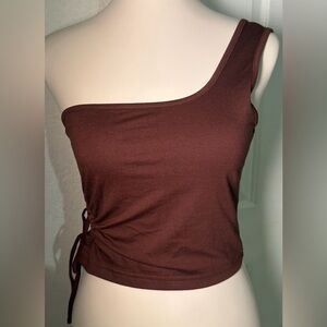 SHEIN Brown One Shoulder Ruched Tie Cropped Tank Top S